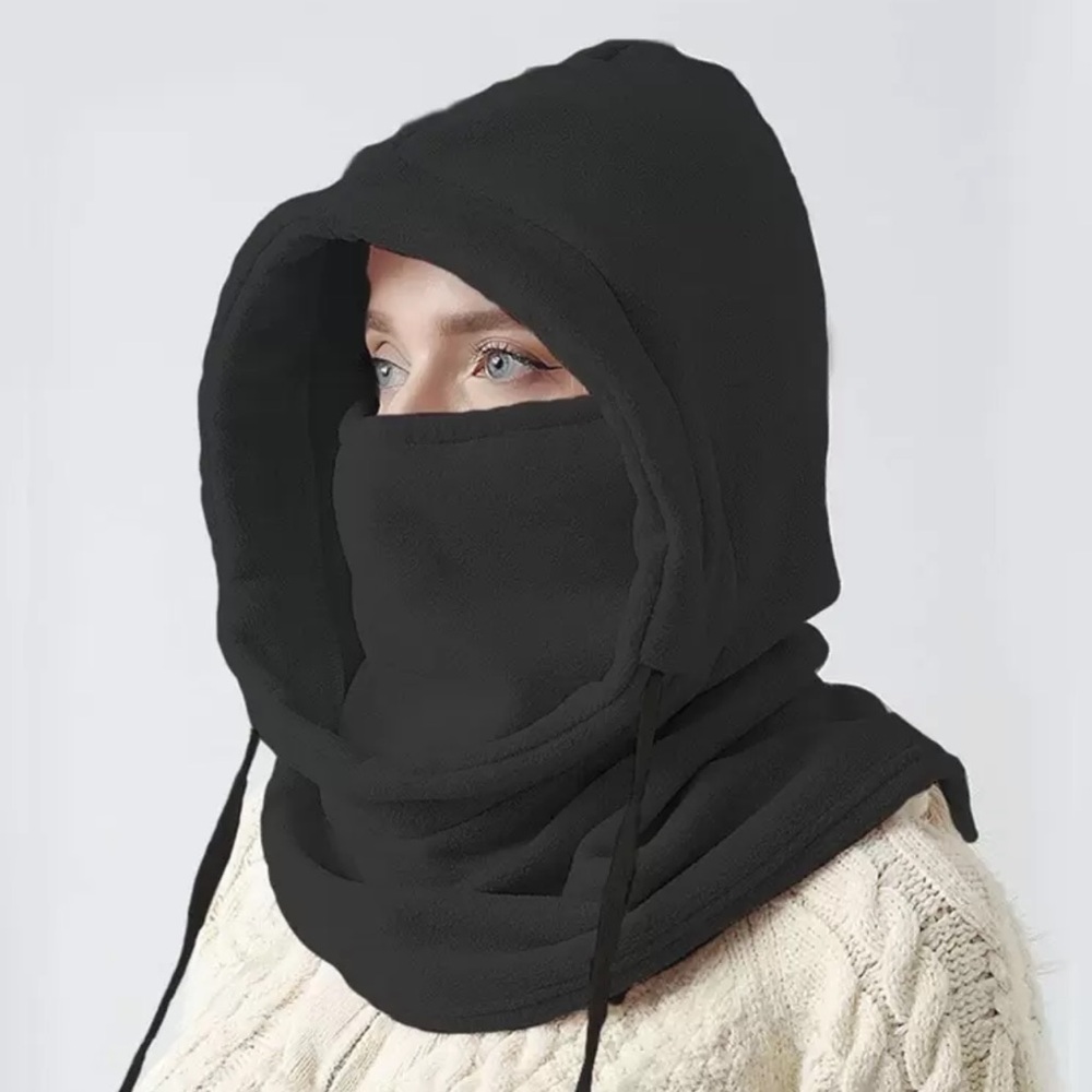 Black Hooded Face Cover Scarf
